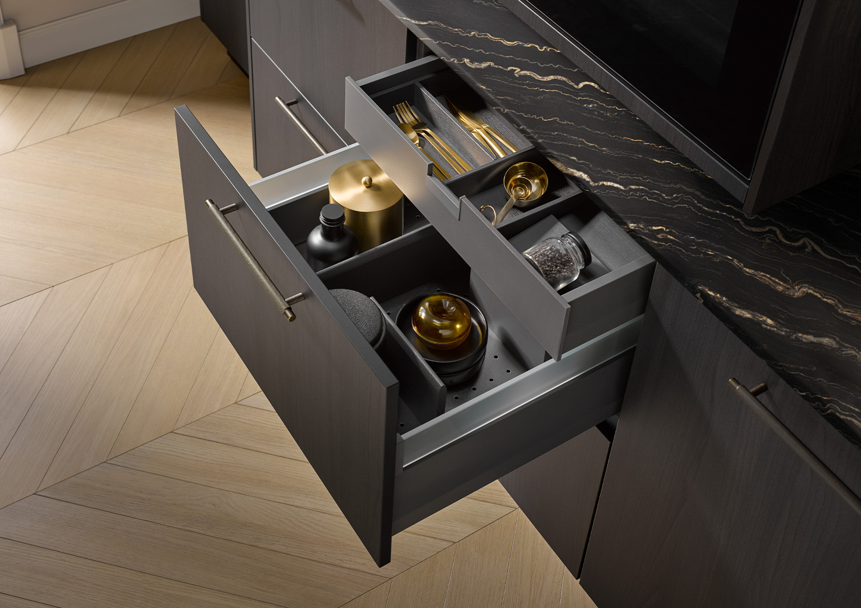 Haecker-Designkueche-Feineiche-Schwarz-Schubkasten-modern