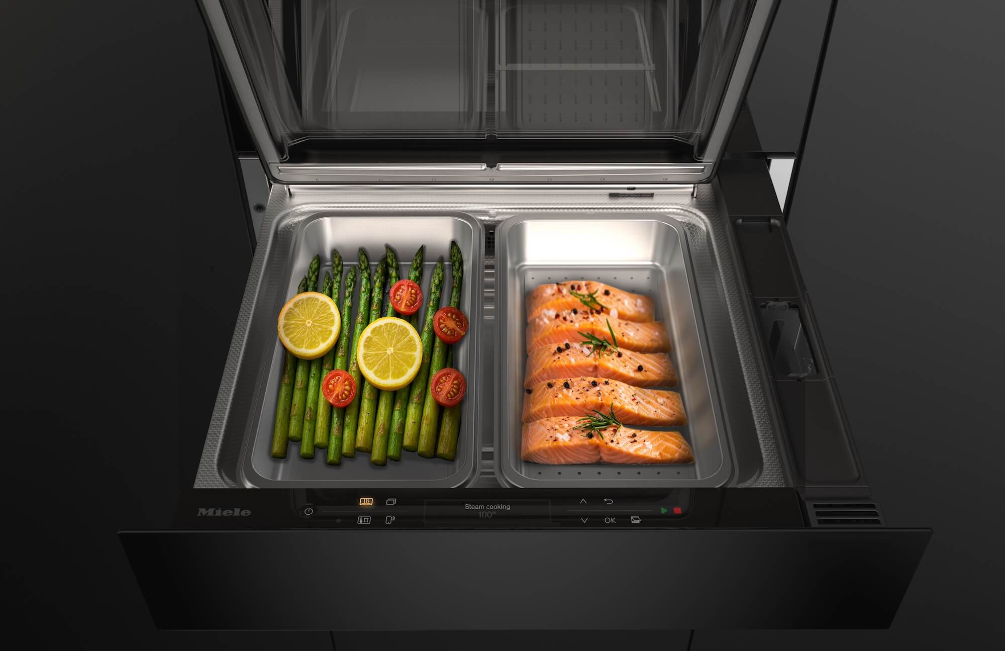 Miele-Dampfgarschublade-separates-Garen-in-zwei-Behaeltern
