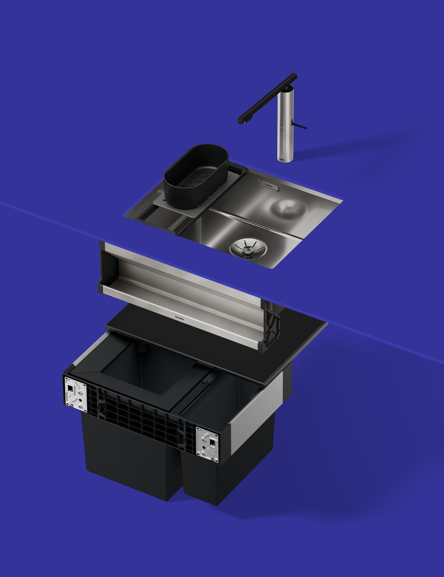 BLANCO UNIT mit Armatur, Becken und Abfallsystem im Unterschrank